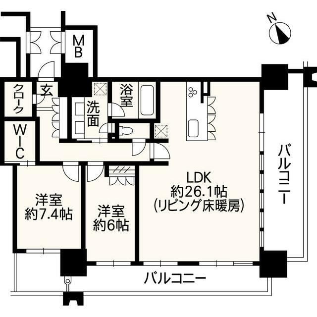 MJR熊本ザ　タワー21階中古物件 2LDK間取りと間取図